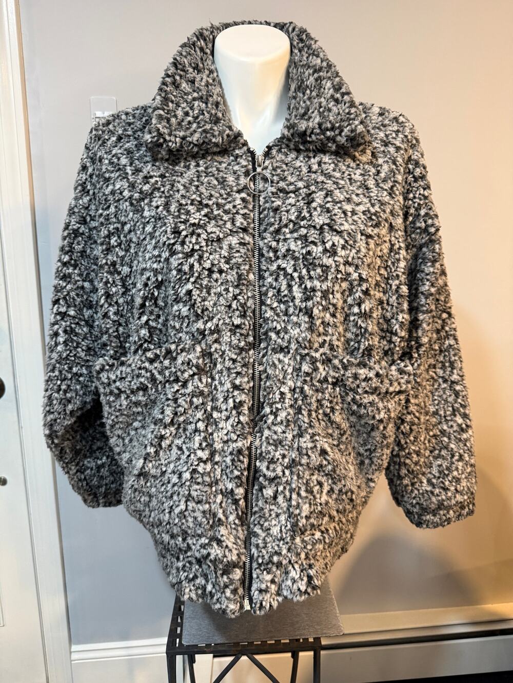 C&C California Faux Fur Sherpa Teddy Jacket Womens XL Charcoal Gray